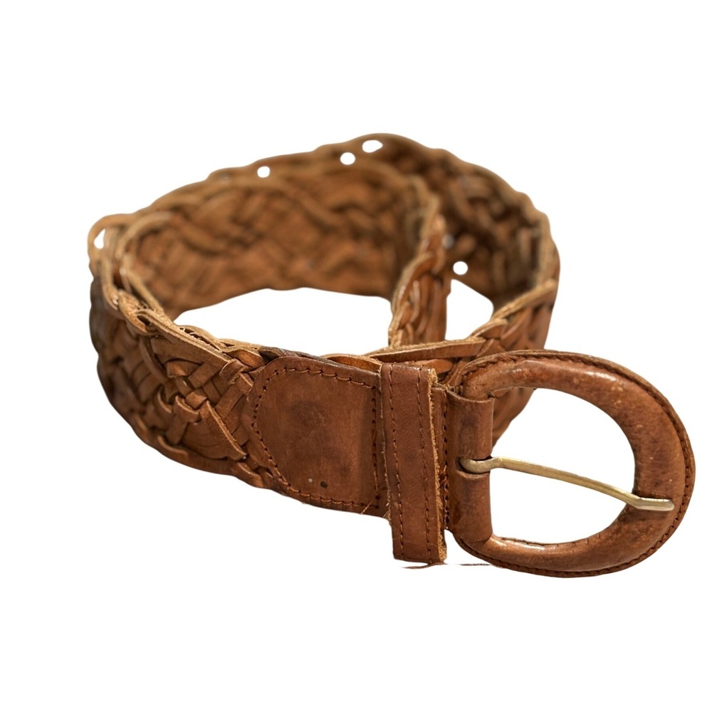 Vintage Woven Braided Leather Belt Cognac Brown Boho Western 35 Inch